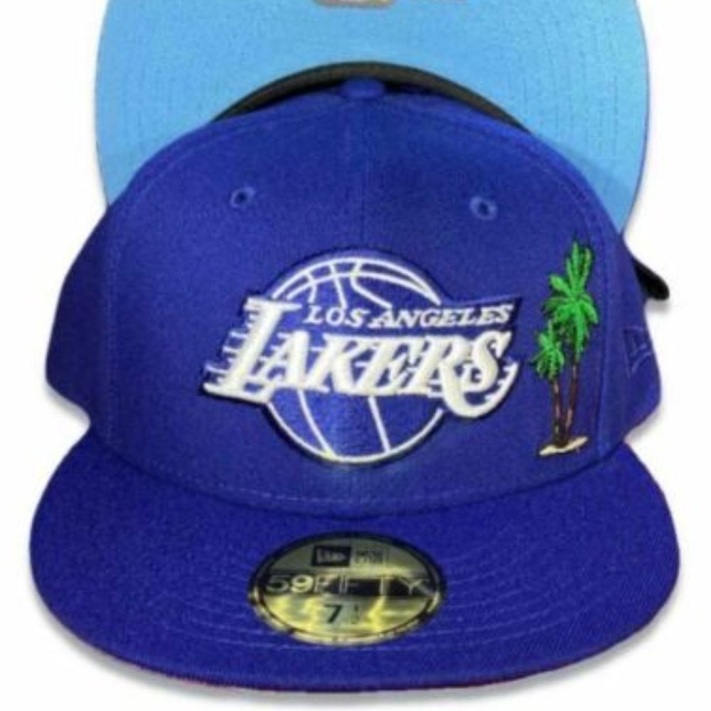 New Era Los Angeles Lakers Palm Tree 59FIFTY Dodger Blue Fitted Hat Size 7